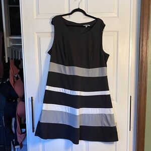 NY Collection Black, Gray, and White Striped Fit-Flare Dress